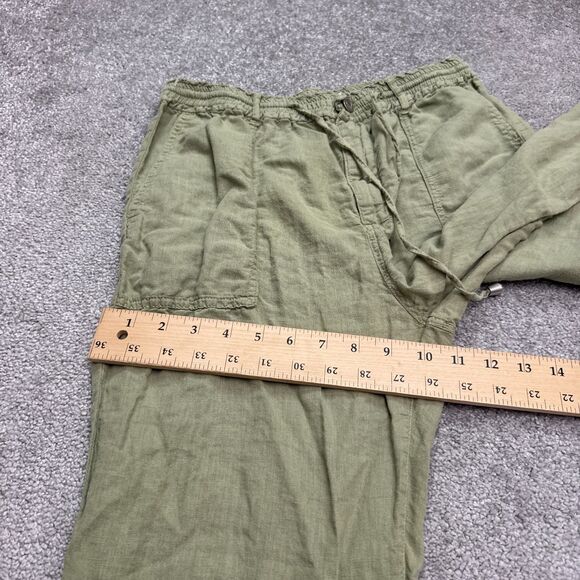 Zara Linen Ankle Straight Leg Trouser Pants Womens Medium Green Elastic Waist - Picture 12 of 15